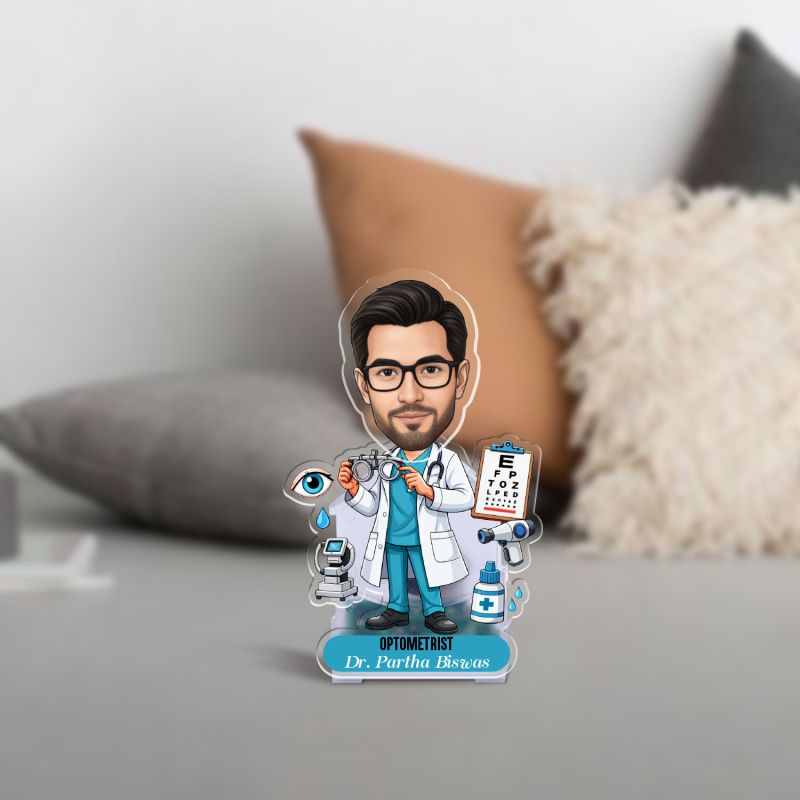 Personalized Optometrist Male Doctor Bobblehead Caricature with Battery Powered & Moving Head Feature Gift for Eye Specialists & Optical Clinics Gift for Medical Student & Eye Doctor